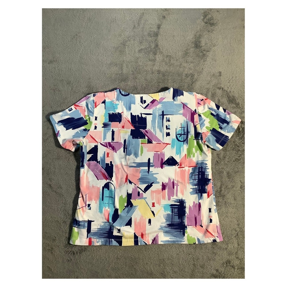 Alfred Dunner Petite PS Top Short Sleeve Square Neck Beaded Abstract Brushstroke - Picture 6 of 6